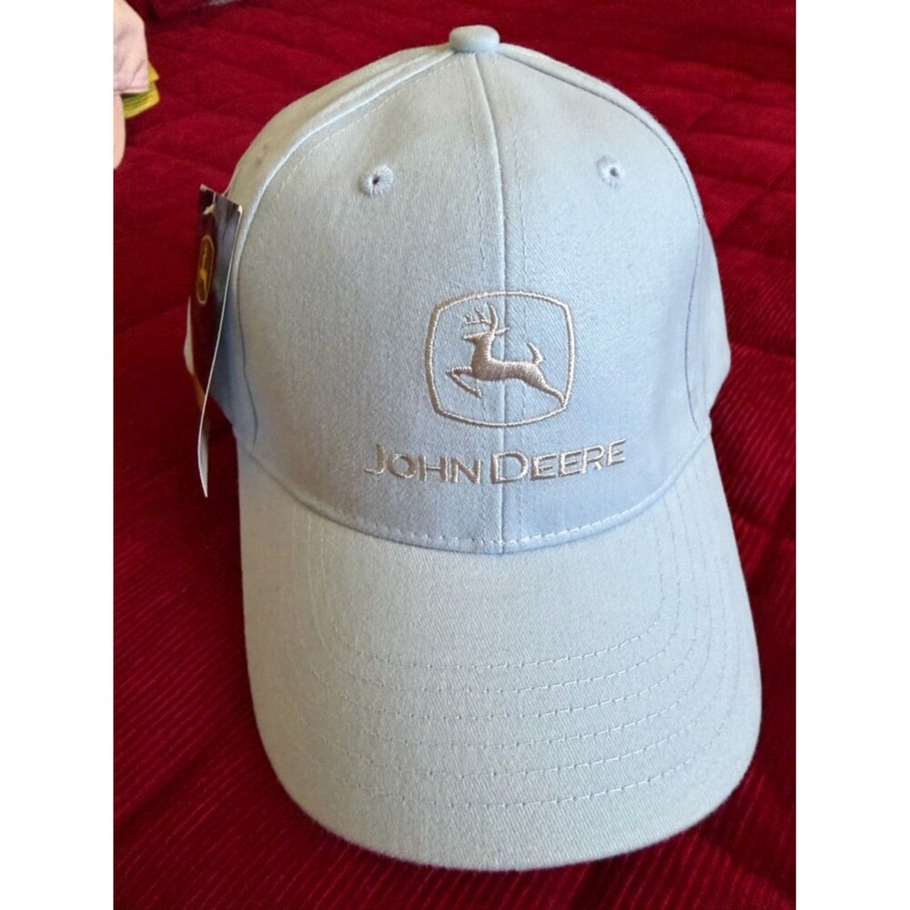 John Deere Light Blue Logo Cap with Green-Yellow Tag
